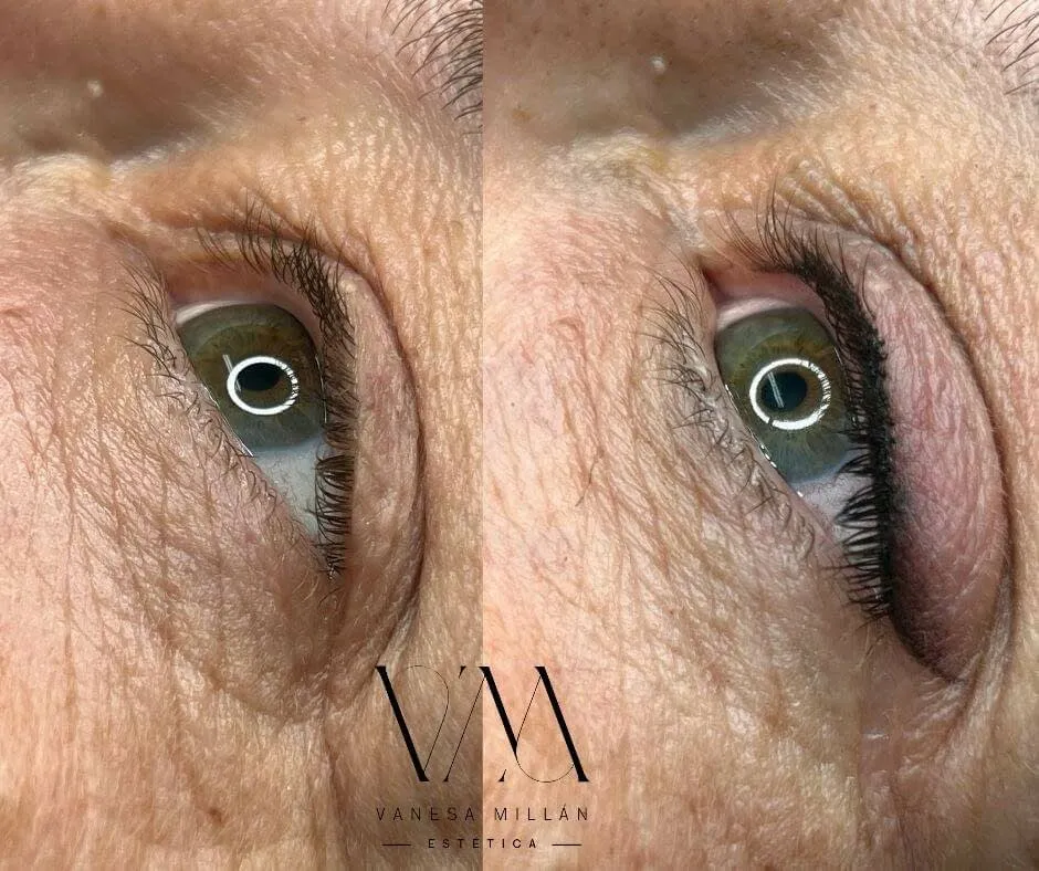 Antes y después de un delineado de ojos